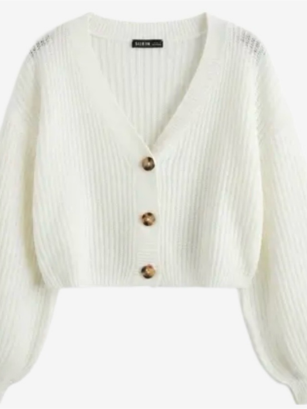 SHEIN White Cropped V-Neck Button-Up Cardigan